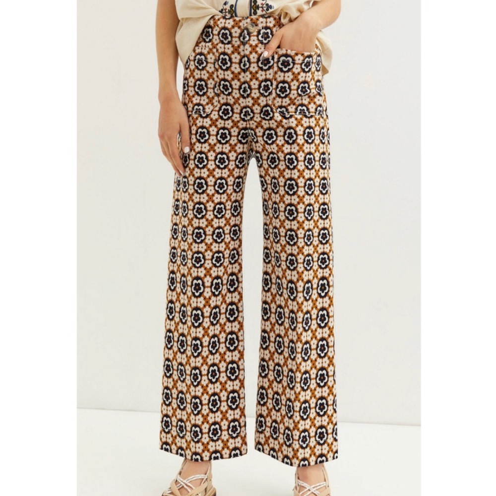 Anthropologie Wide Leg Pants - Black, White, Tan